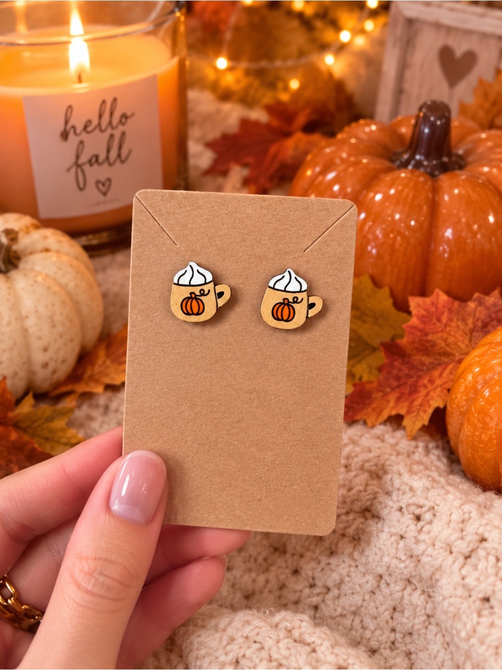 Pumpkin coffee stud earrings